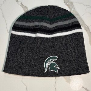 Michigan State Gray Green Striped Winter Knit Beanie Hat Spartan Logo Grey OS